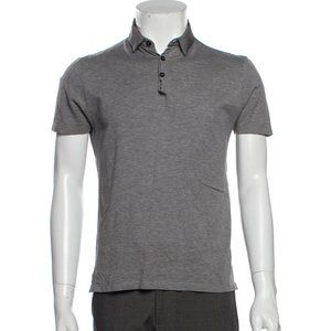 Lanvin Grey Grosgrain Collar Polo T-Shirt